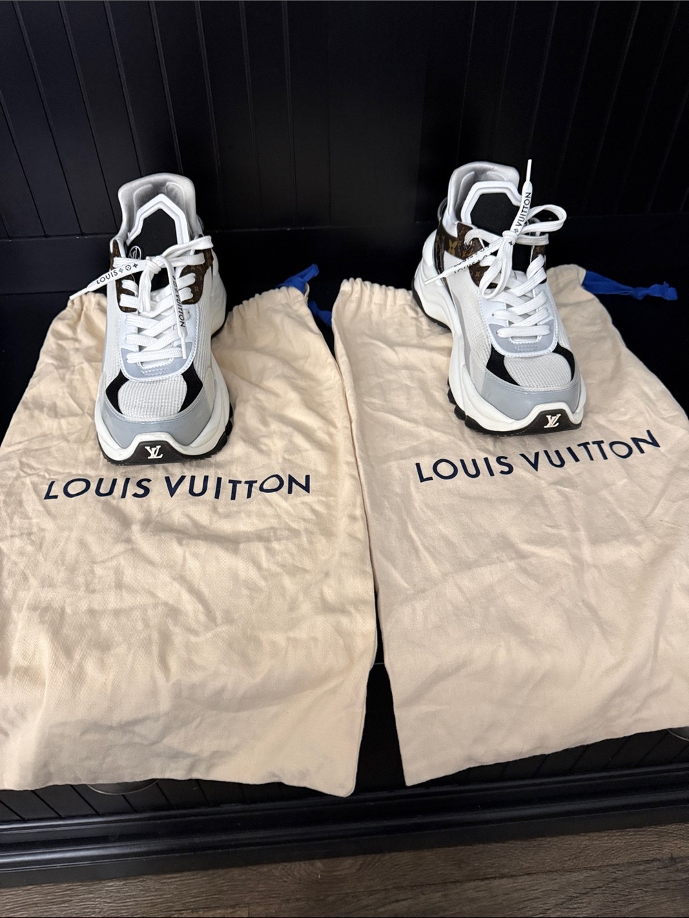 Louis Vuitton White Black Brown Run Away Sneakers